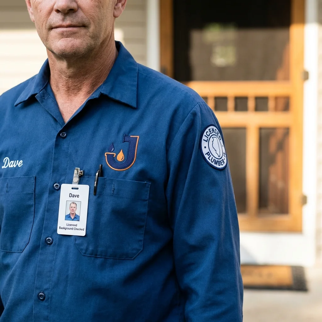 Licensed plumber showing ID badge in Rittman, OH