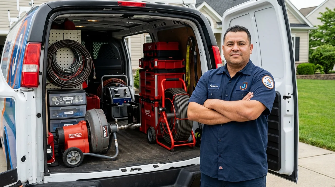 Professional drain cleaning equipment and Johns Plumbing LLC plumber in Rittman