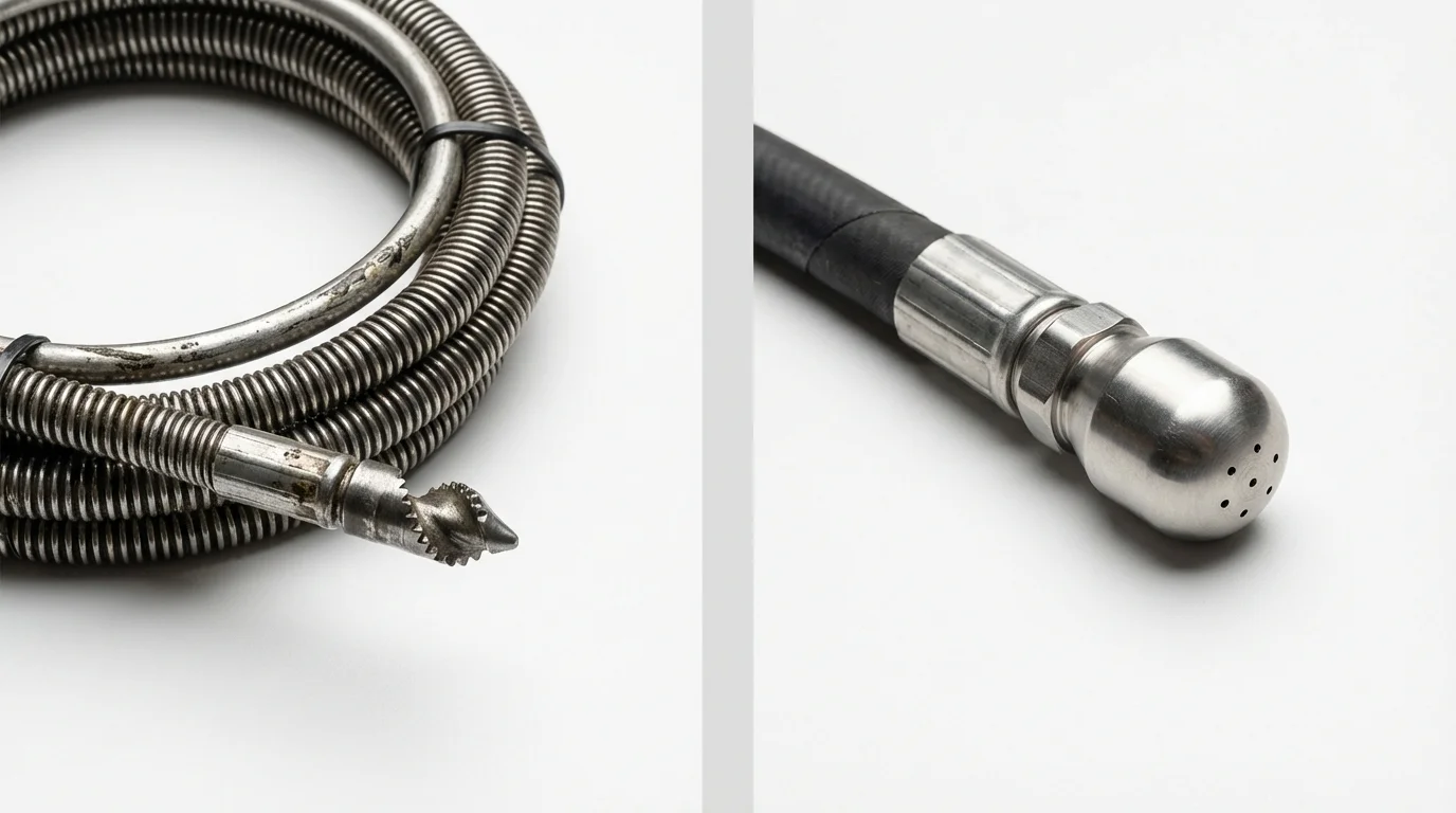 Drain snake cable and hydro jetting nozzle used for drain cleaning in Rittman, OH