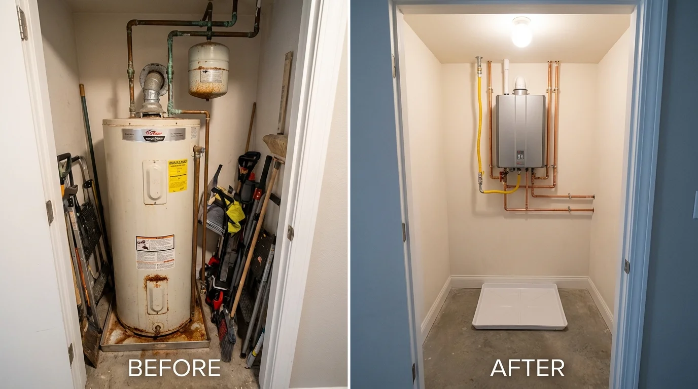 Tank water heater versus wall-mounted tankless unit comparison for Rittman, OH homeowners